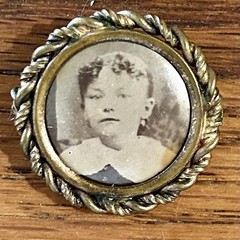 Antique Victorian Photo Brooch Date Inscribed Young Girl Mourning C-Clasp Pin