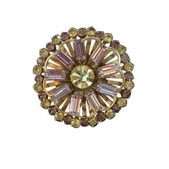 VTG Mid Century Starburst Snowflake Rhinestone Brooch Pin lavender Yellow jewelr