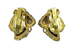 Vintage West Germany Earrings Shades of Green Rhinestones Blue Signed Jewelry