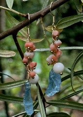 Aquamarine natural coral earrings with pearls