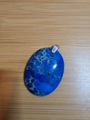 35mm x 45mm Blue Sea Sediment Oval Jasper Pendant Sterling Silver w/Necklace opt