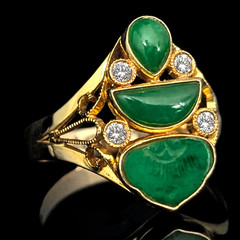 Vintage Carved Jade Diamonds 14k Yellow Gold Ring Archaeological Revival Gift