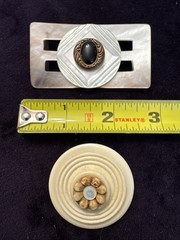 2 Handmade Brooches From Antique Belt Buckles And Buttons