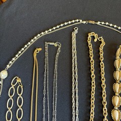 Vintage 1960’s Rhinestone & Faux Pearl Gold Silver Tone Designer Costume Jewelry