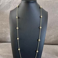 Vintage Gold Tone Ball Bead Station Necklace Long Single Strand Chain 28″