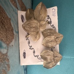 Vintage Gold Tone Leaf Brooch Pin Signed Germany Nature Flowers & Plants