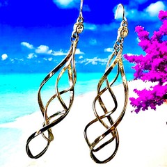 Vintage Earrings Spiral Twist Long Drop Rhinestone French Wire Silver Tone