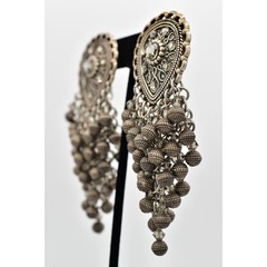 Vintage Statement Crystal Beaded Fringe Clip On Earrings Dangle Waterfall BinBB