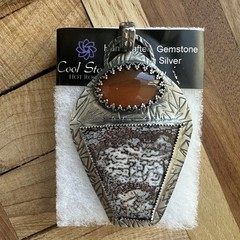Paul Rossman Pendant 3 Inch Fire Opal Dinosaur Gembone 925 Sterling 23.8g USA
