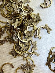 100 pc Vintage Solid Brass Dragonfly & Bow Connectors Findings NOS