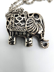Vintage Large Silver Clear Rhinestone Accents Elephant Pendant Open Silver 24″