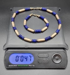 VINTAGE LAPIS LAZULI AND GILT STERLING SILVER SET NECKLACE AND BRACELET HM JMS