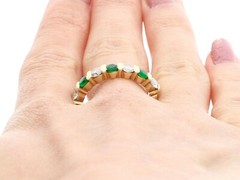 Vintage French 0.55 Ct Emerald and 0.80 Ct Diamond 18k Yellow Gold Ring 1980s