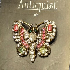 Hildie & Jo Antiquist Butterfly Rhinestone Brooch Pin Gold Tone NWT