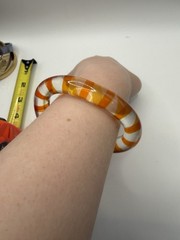Vintage Clear Lucite Acrylic Candy Stripe Orange Yellow Bypass Bangle Bracelet