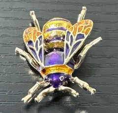 Vintage Gold Tone And Enamel Purple & Yellow Bumblebee Pin Brooch 1.5 In Long
