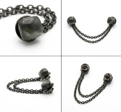 Vintage Double Chain Collar Bar Brooch with Grey Square Stone Ends