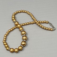 Gold Simulated Pearls Graduating Shiny Beads Rondelle Rhinestone Spacers 17″