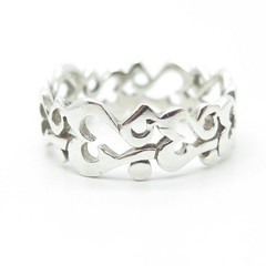 925 Sterling Silver Vintage Modernist Open Heart All Around Band Ring Size 11.75