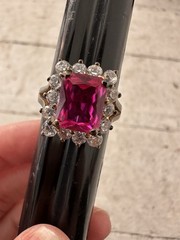 Vintage Sterling Vermeil Pink Topaz CZ Simulated Diamonds Ring