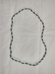 Vtg Hand Beaded Necklace Green Clear Beads Silver Tone Closure Costume Jewelry