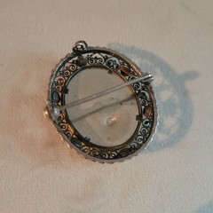 Antique 800 Silver Handpainted Lady Portrait Cameo Brooch Pendant Turquoise Cabs