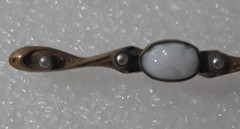 Vintage Metal Bar Pin with Milk Glass Center 2 inches Long