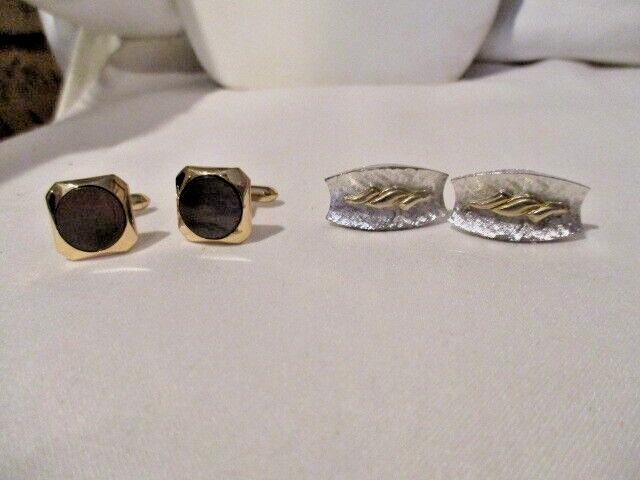 SWANK Set of 2 Cufflinks a Silvertone w/Goldtone design & Goldtone w/Faux Stone