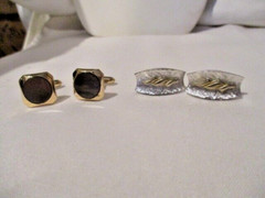 SWANK Set of 2 Cufflinks a Silvertone w/Goldtone design & Goldtone w/Faux Stone