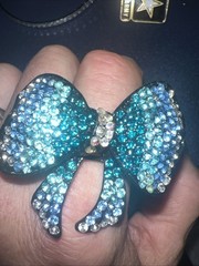 Vtg AB Rhinestone Gold Tone Huge Statement butterfly Ring Fits All Sizes