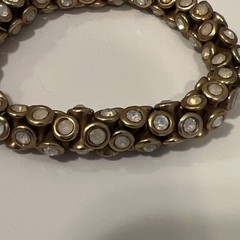 Clear Crystal Rhinestone Evening Wear Chunky Stretch Bracelet Gold Tone 7″