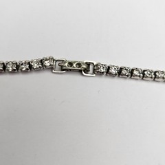 Vintage Silver Tone Blue Teardrop Rhinestone Bib Necklace 15 Inch Mid Century
