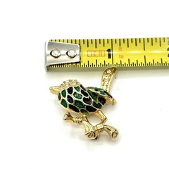VTG Brooch Bird Pin Gold Tone Enamel Green Black Rhinestone Sparkly 1.25″