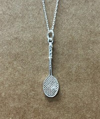 Vintage Sterling Silver Tennis Racquet and Tennis Ball Necklace NEW 18″
