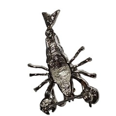 Vtg Mid Century Silver Tone Lobster Brooch Pave Crystals Rhinestones Articulated