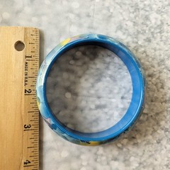 Blue Bangle Bracelet w Yellow Lavender and Silver Vintage Plastic Jewelry