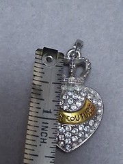 Vintage Juicy Couture puffy heart & crown pendant, Pave set rhinestones, silver