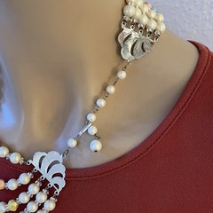 Hong Kong 5 Strand Necklace & Earrings Pastel Yellow Green Peach Blue Pink White
