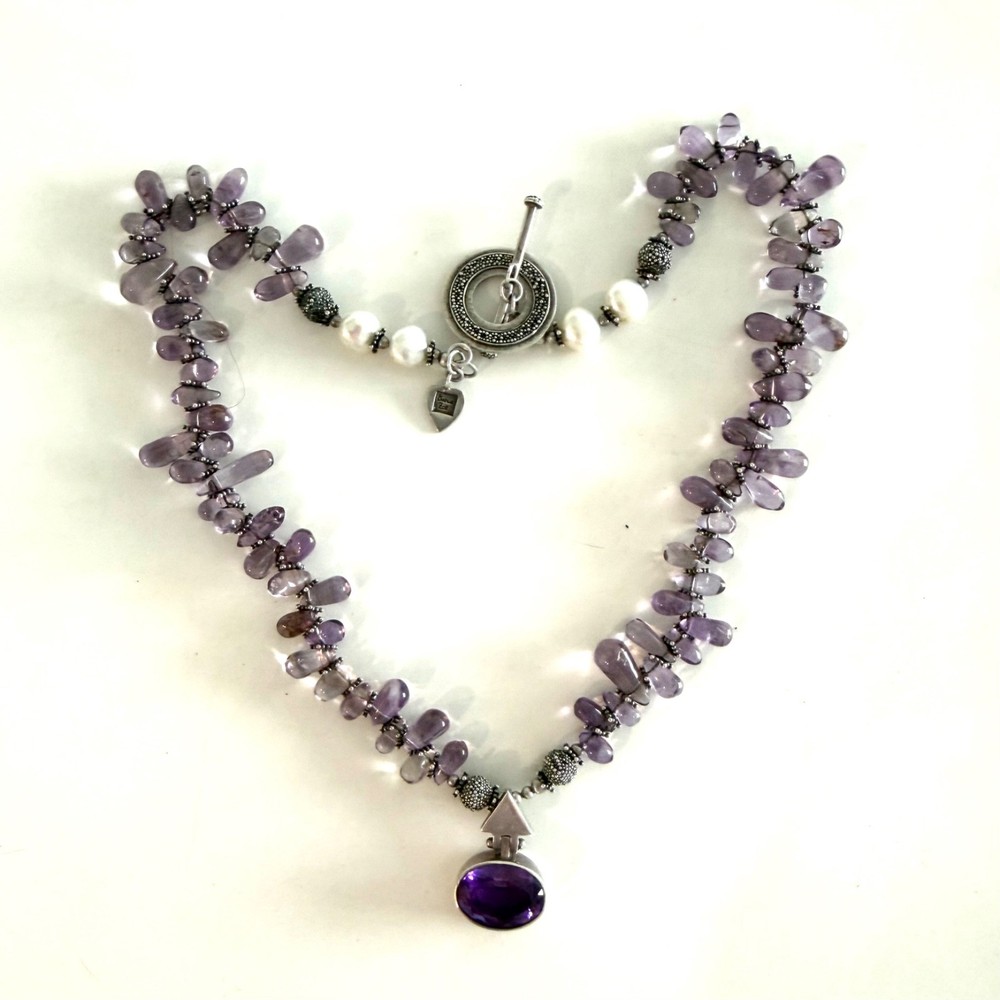 Bianca Zoie Sterling Silver 925 Amethyst and Pearl Necklace Vintage