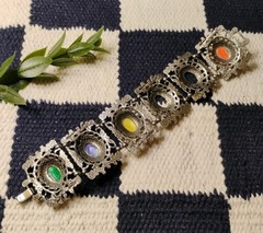 Vtg “As-Is” Selro Selini (?) Ornate Panel Bracelet w/Marbleized Acrylic Stones!