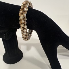 Clear Crystal Rhinestone Evening Wear Chunky Stretch Bracelet Gold Tone 7″