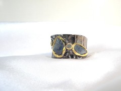 Brutalist Sterling Silver 925 Raw Natural Sapphire Modernist Size 9 Ring