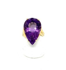 Vintage Late Mid-Century Modern Amethyst 14K Yellow Gold Sz 8 Cocktail Ring