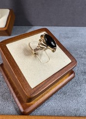 Vintage Marquise Black Onyx Cocktail Ring 14K Yellow Gold, Size 5.5 2.7 Grams