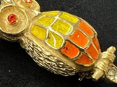 Vintage Signed FLORENZA Rhinestone Jewels Enamel Gold Tone BIRD Owl Brooch Pin