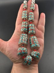 Beautiful Tibetan Nepalese Tube Vintage Turquoise Coral Handmade Necklace
