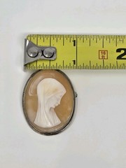 Carved Shell Virgin Mary Cameo Brooch Pin / Pendant 800 Silver Antique 1.25 Inch