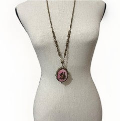 VTG Antique West Germany Couple Painted Bright Pink 32in Necklace Signed Read