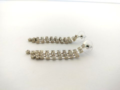 Vintage Earrings Silver Tone Clear Rhinestone Chandelier Dangle Drop Clip On
