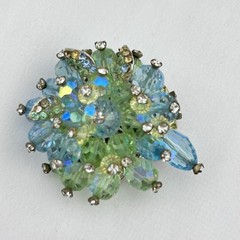 Vintage Vendome Brooch Pin Cluster Snowflake Green Austrian Bead Mid Century